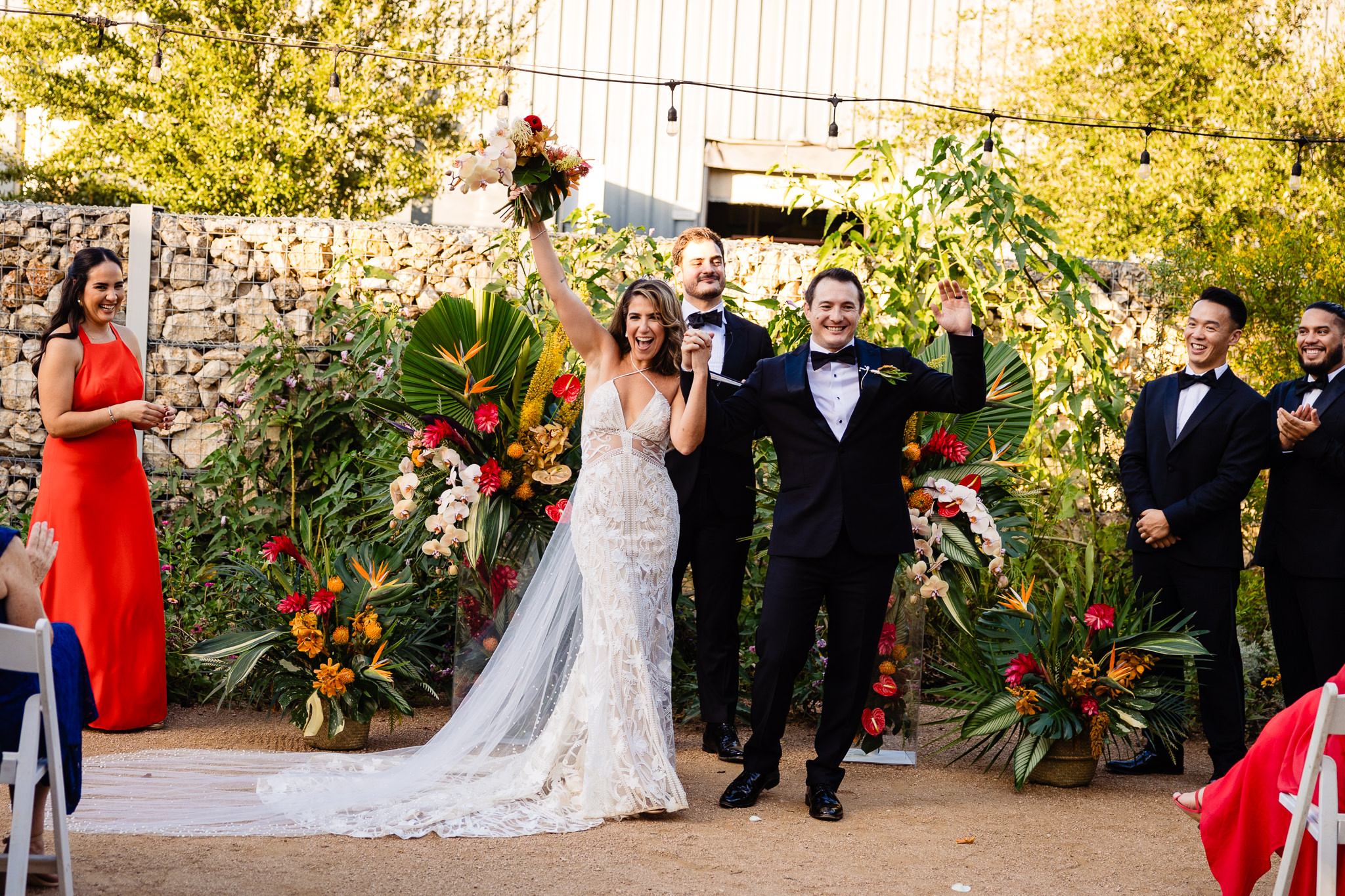 Couple celebrates their marriage at their wedding ceremony